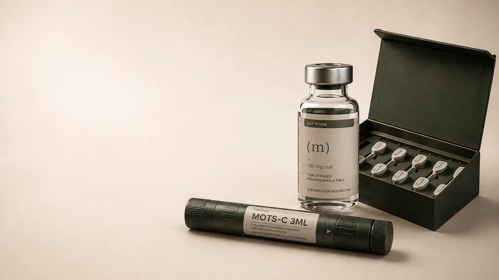 Mino peptide vials arranged in the studio