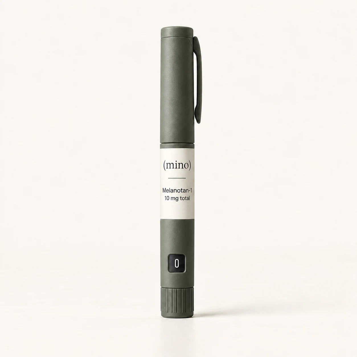 Mino Melanotan-1 10 mg prefilled dosing pen, photographed against a plain studio backdrop.