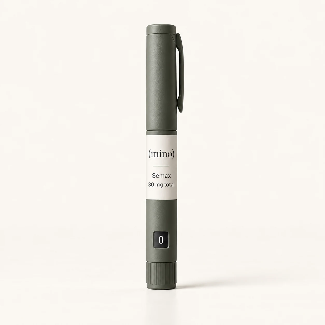 Mino Semax 30 mg prefilled dosing pen, photographed against a plain studio backdrop.